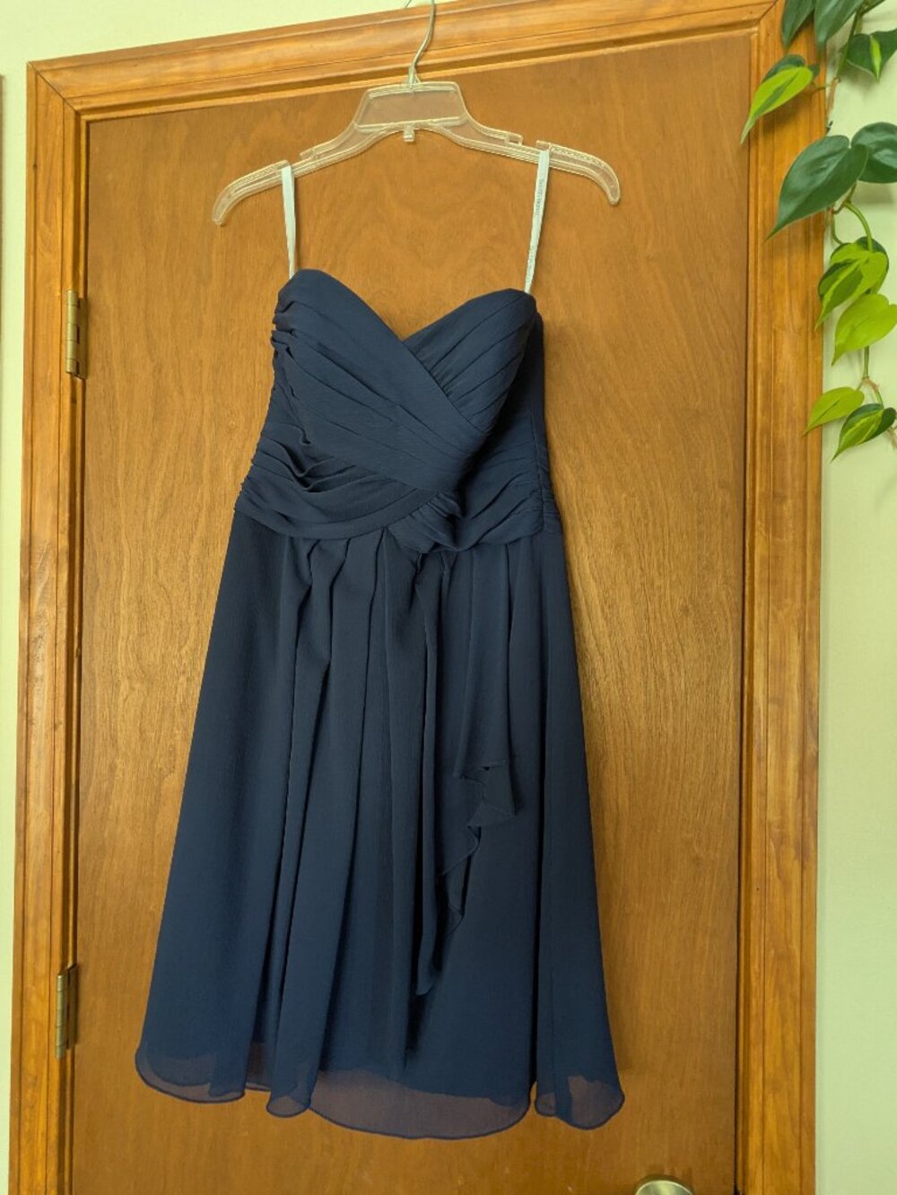 Short Crinkle Chiffon Dress David's Bridal Cocktail Dress Navy Blue
